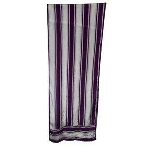 Oscar de la Renta Scarf Plum Purple White Striped Silk Blend‎ Small Flaws
